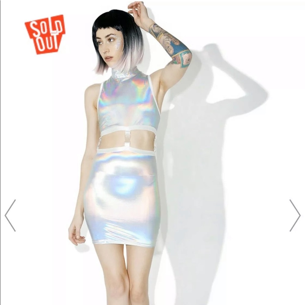Dolls Kill Club Exx Holographic Silver Dress XS